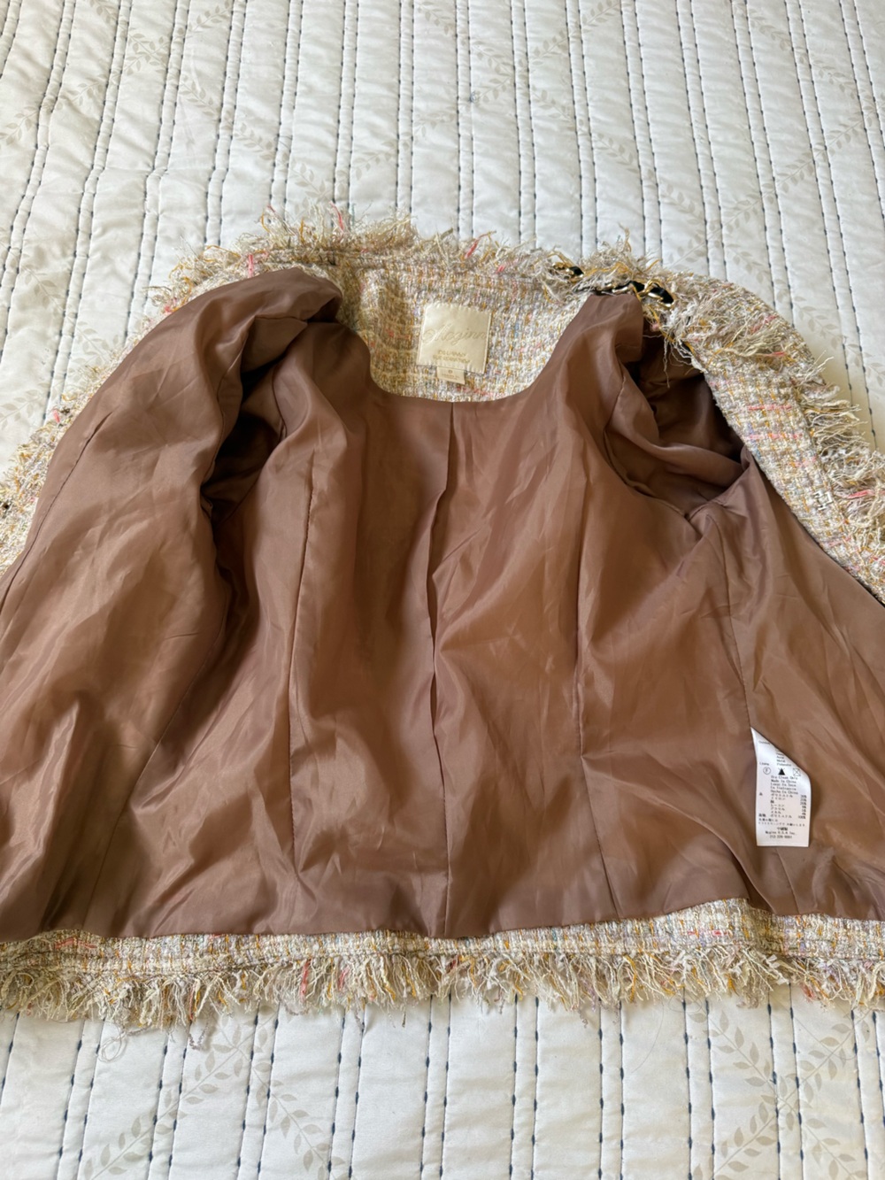 McGinn for Nordstrom Tweed Pearl Chain Fringe Jacket Blazer Size 8 Luxe Bouclé - Picture 6 of 12